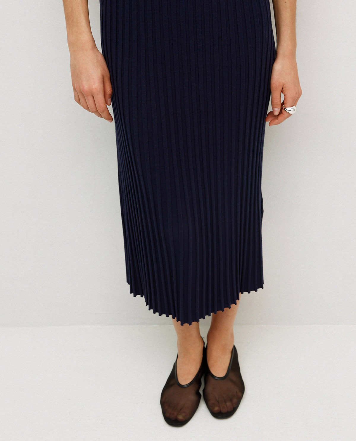 Vestido largo tirantes evasé azul oscuro 5