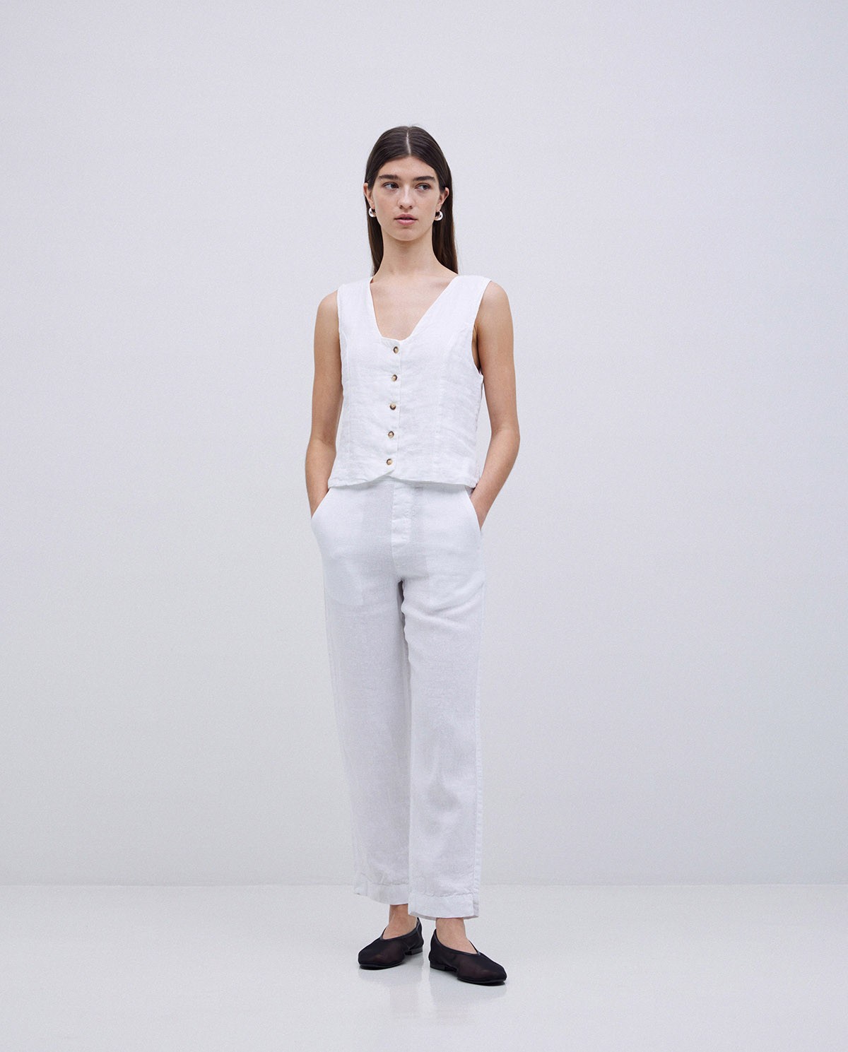 Pantalons rectes lli blanc