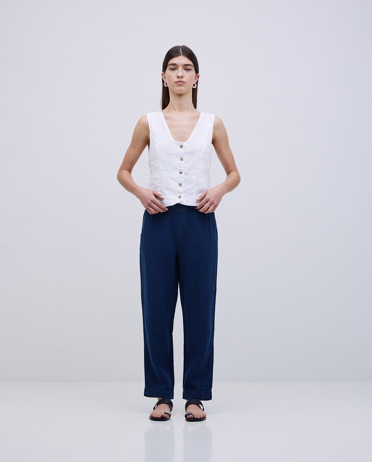 Pantalons rectes lli blau fosc 5