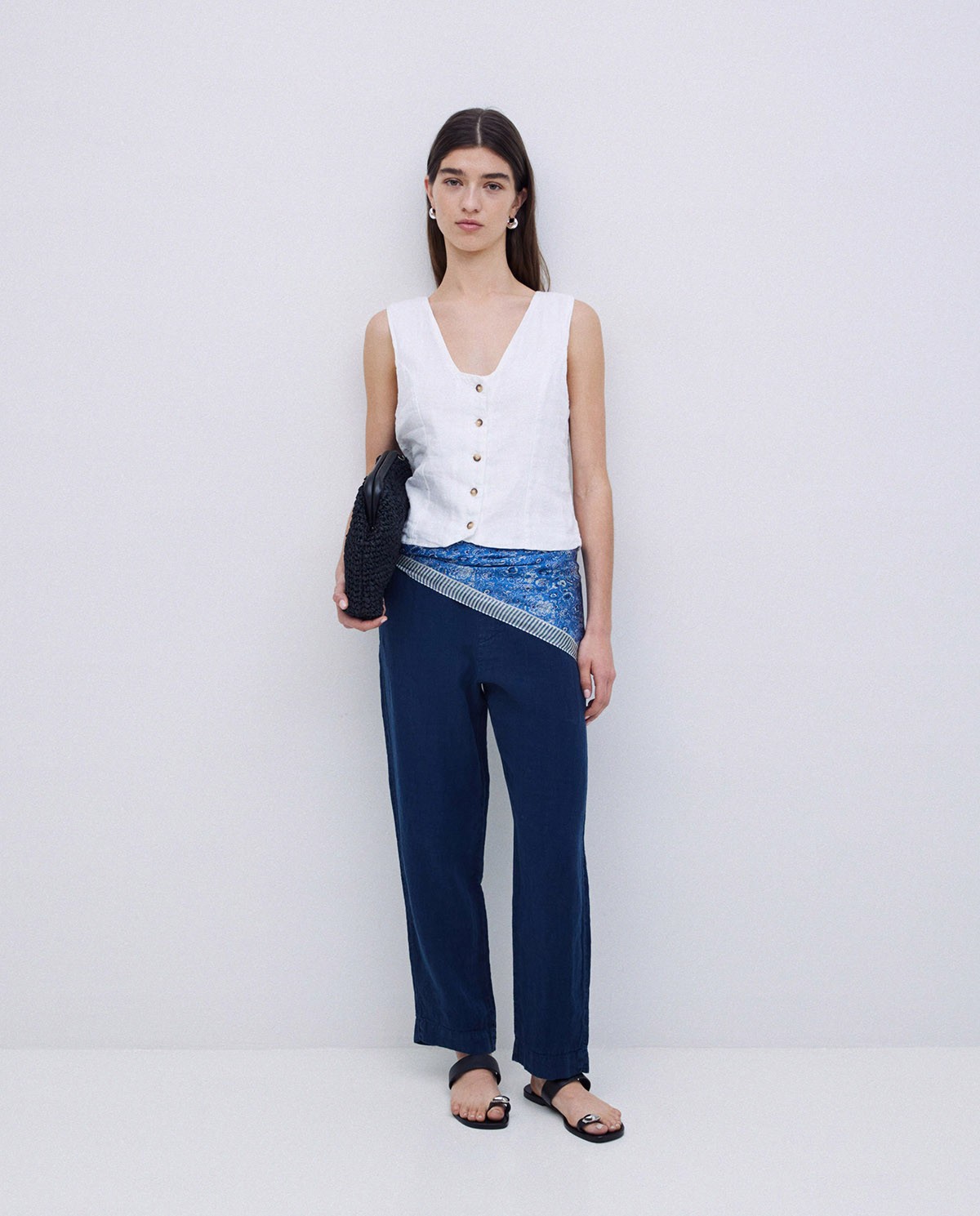Pantalons rectes lli blau fosc 1