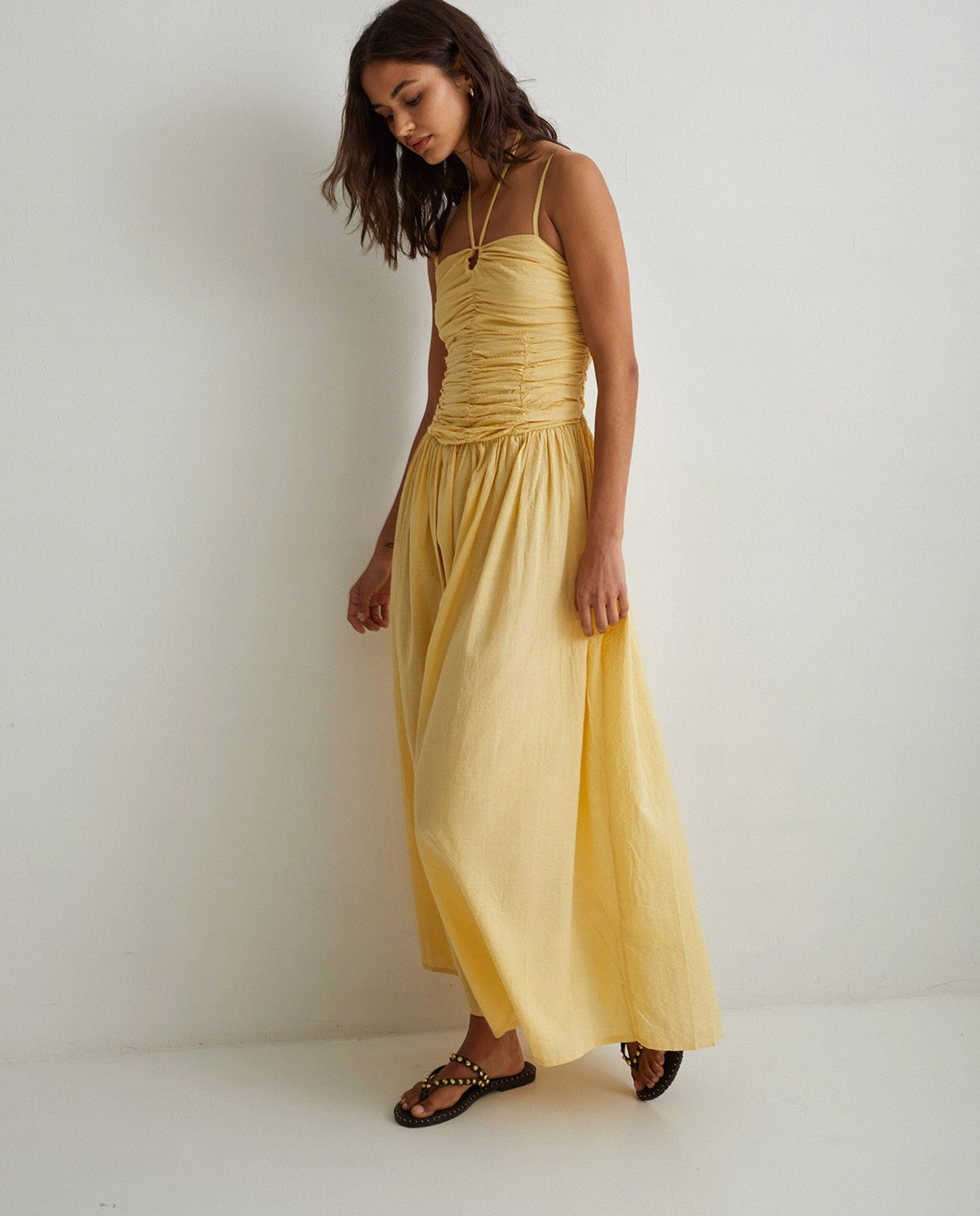 Vestido largo drapeado Amarillo 3