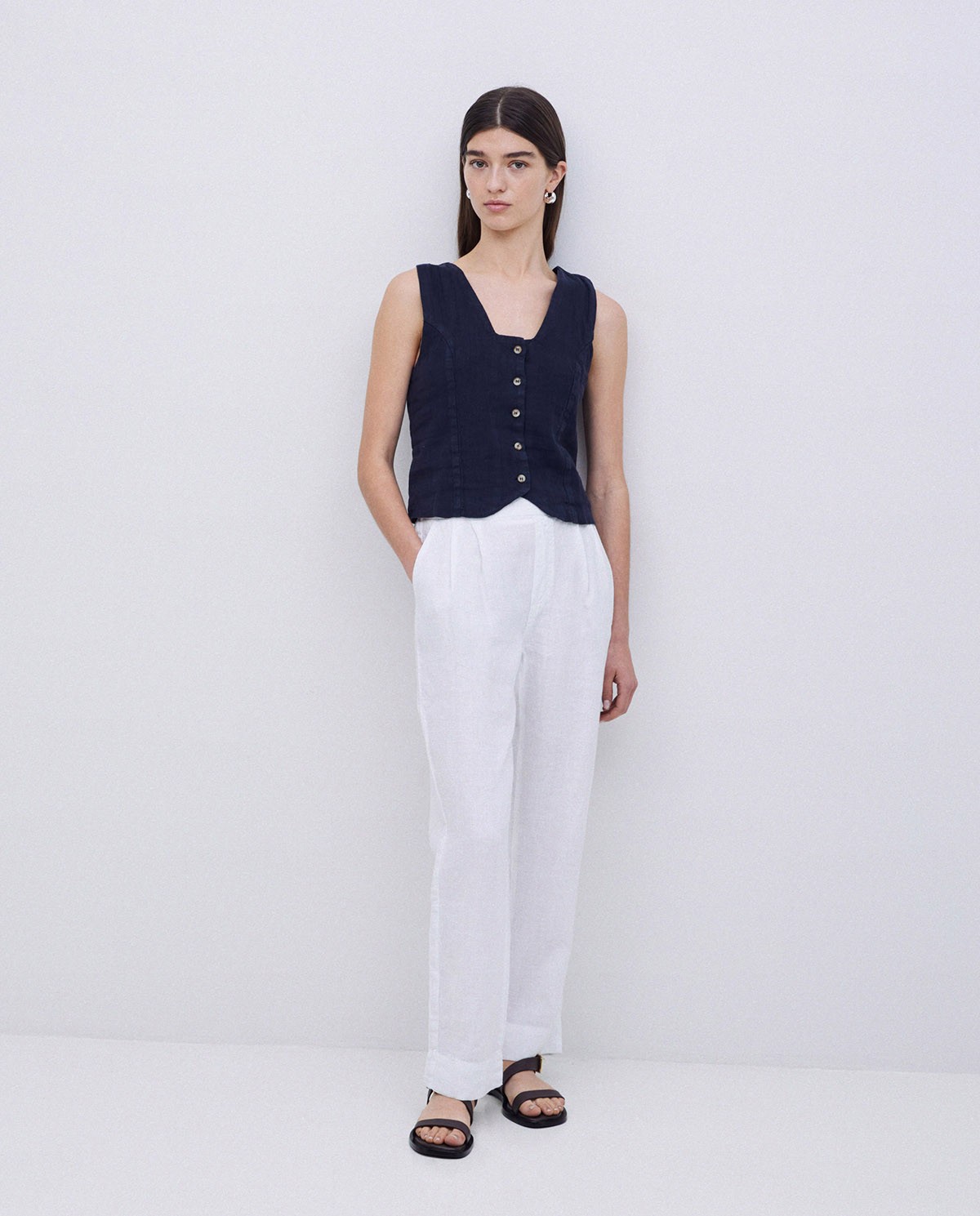 Dark blue 100% linen vest 2
