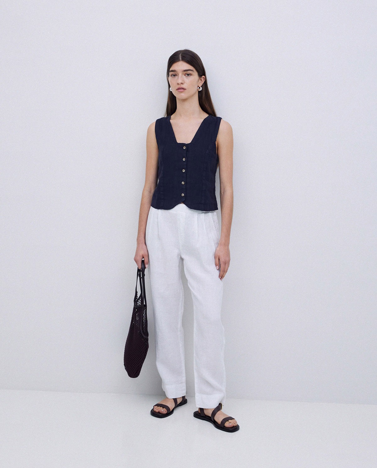 Dark blue 100% linen vest 1