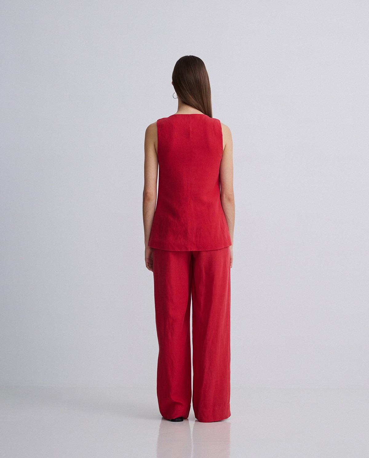 Chaleco largo tencel y lino rojo