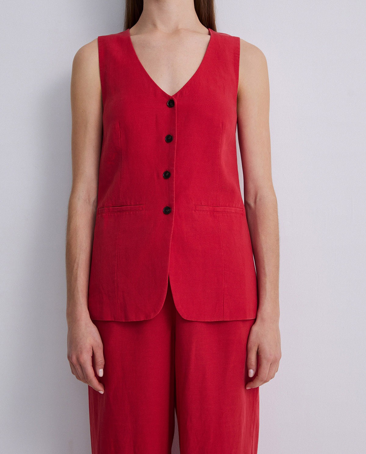 Chaleco largo tencel y lino rojo