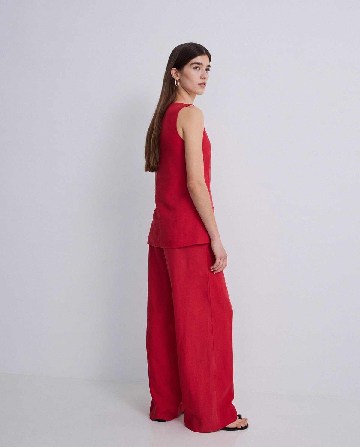 Pantalones mezcla lino wide leg rojo