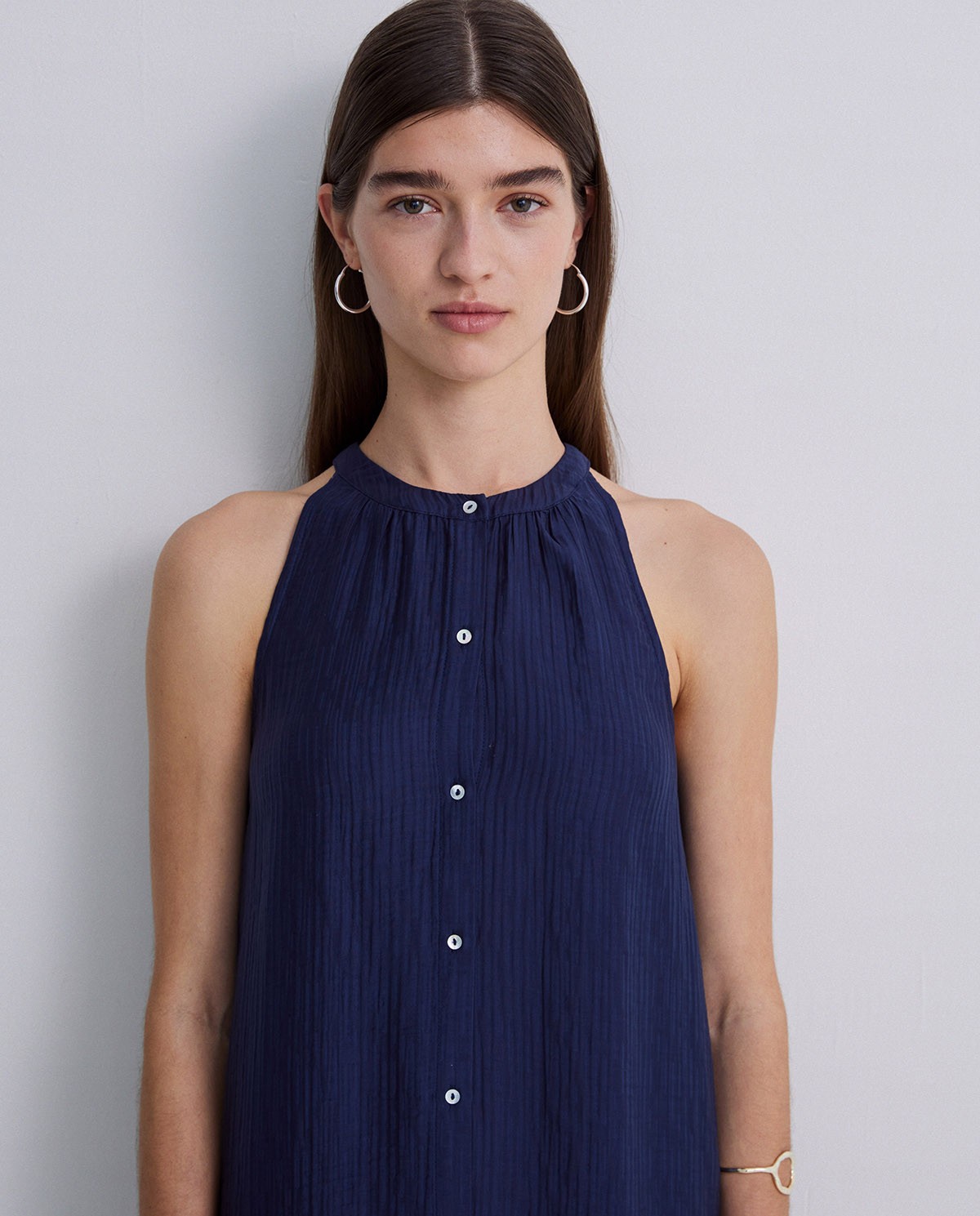 Dark-blue midi halter neck dress