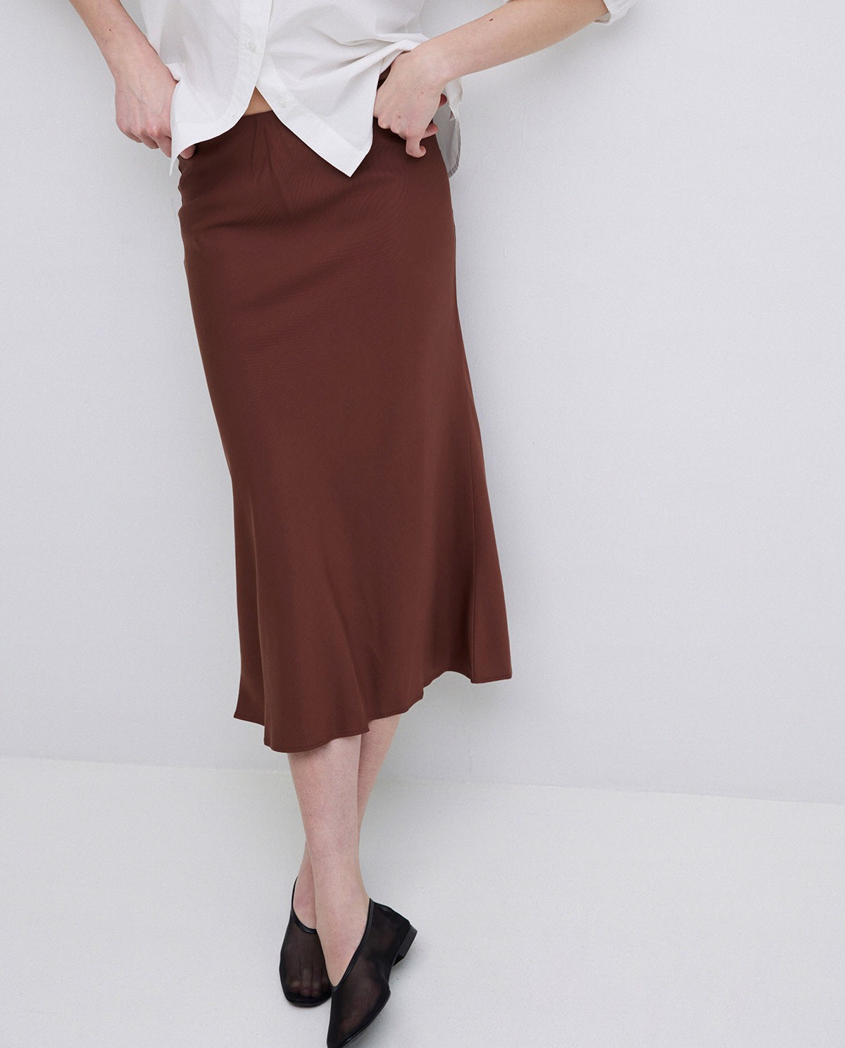Falda midi tencel chocolate 1