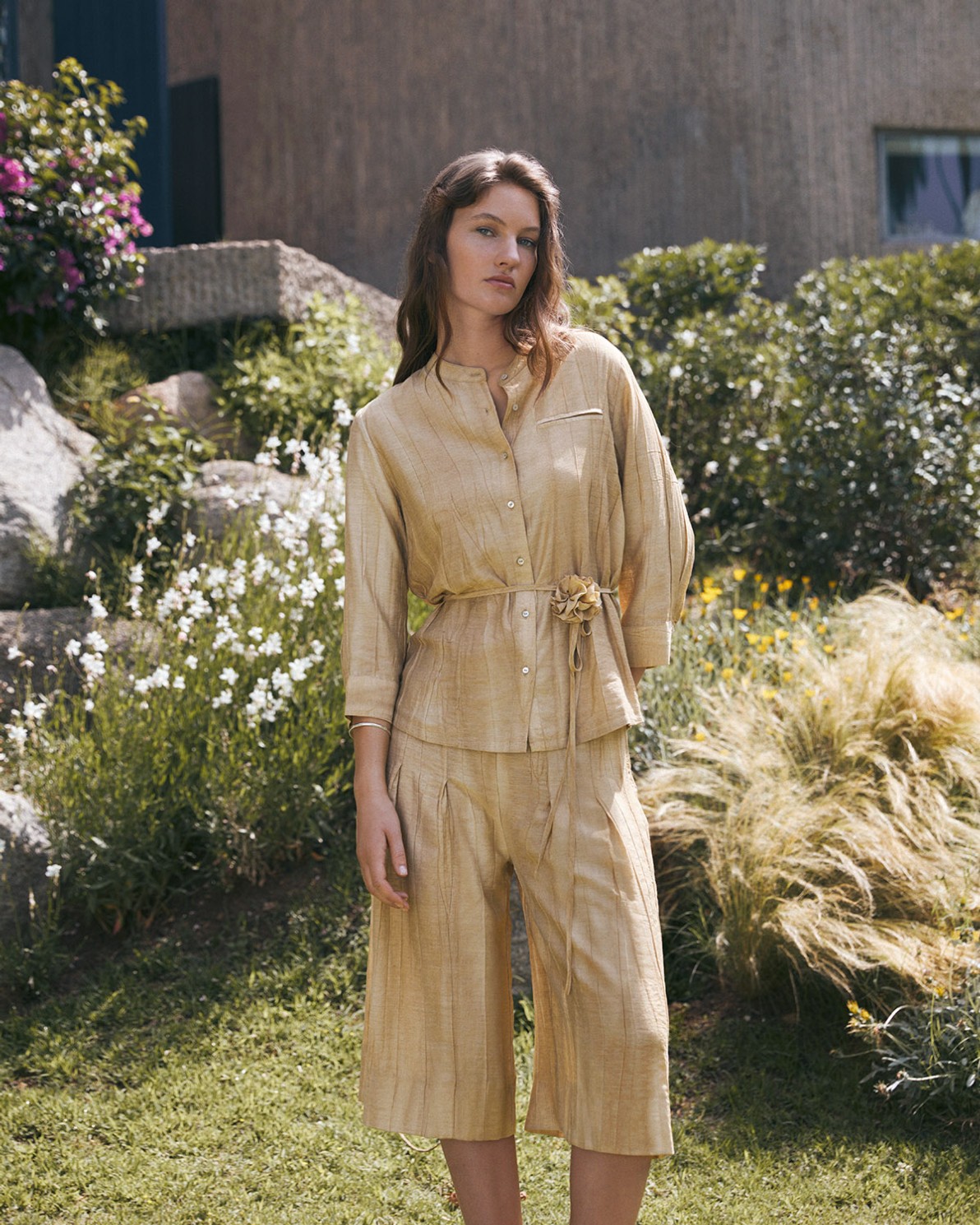 Pleated Mao-neck shirt|Yerse 1