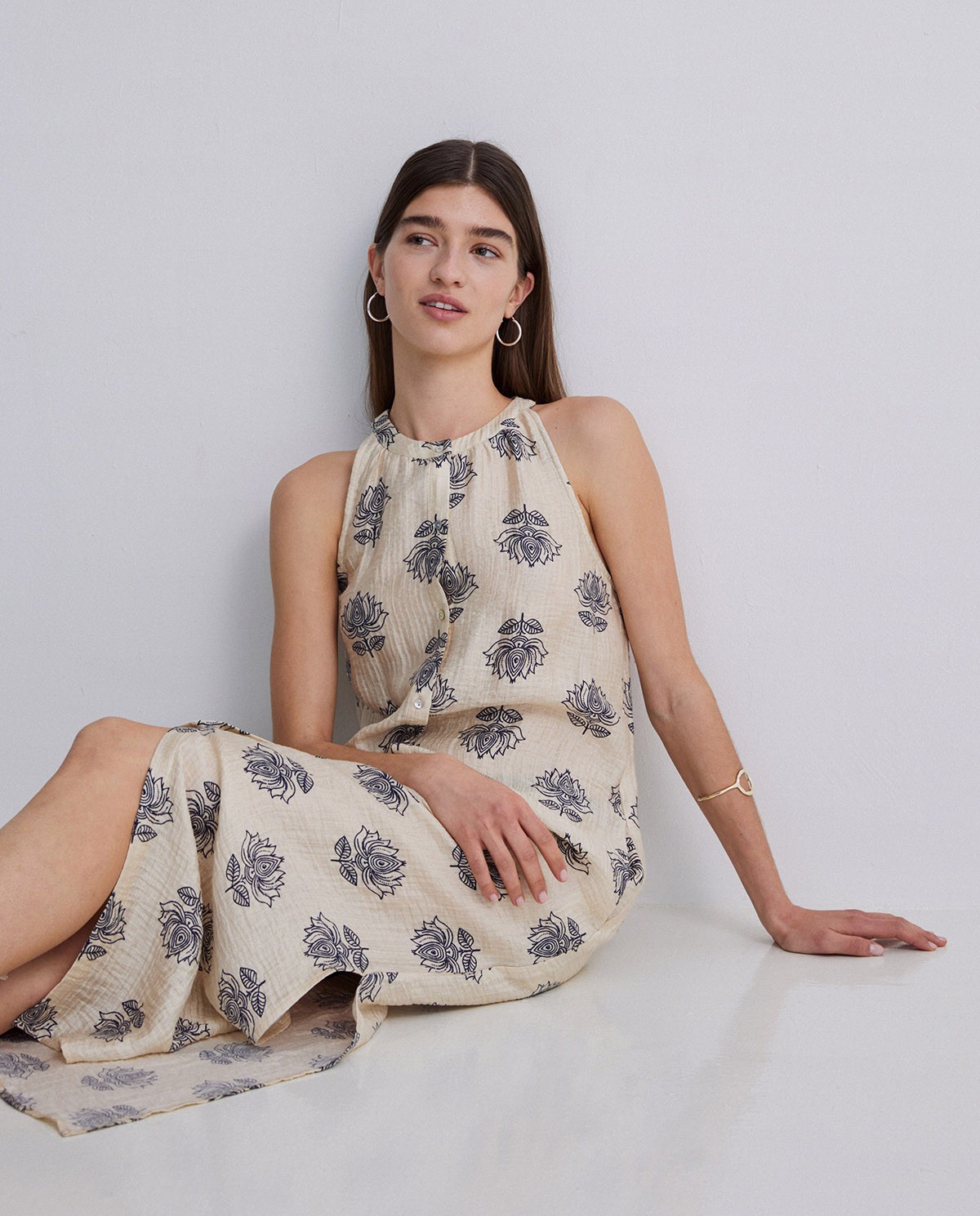 Robe midi col licou naturelle