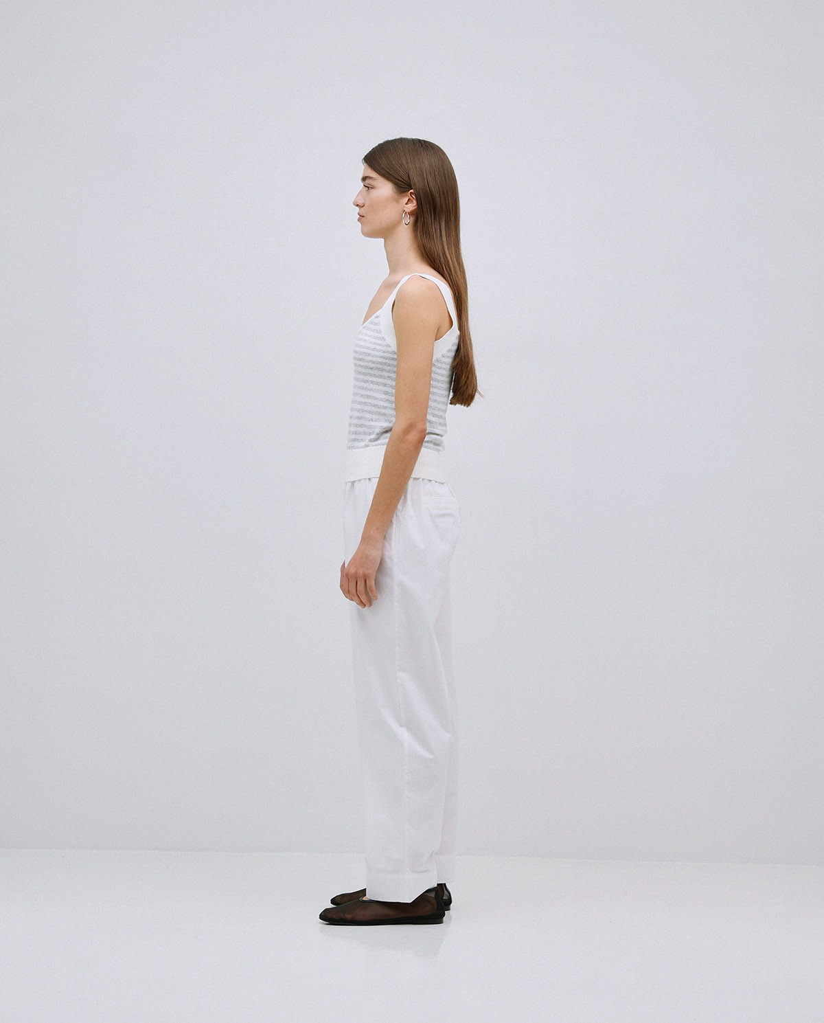 Pantalon coupe droite en popeline blanc 3