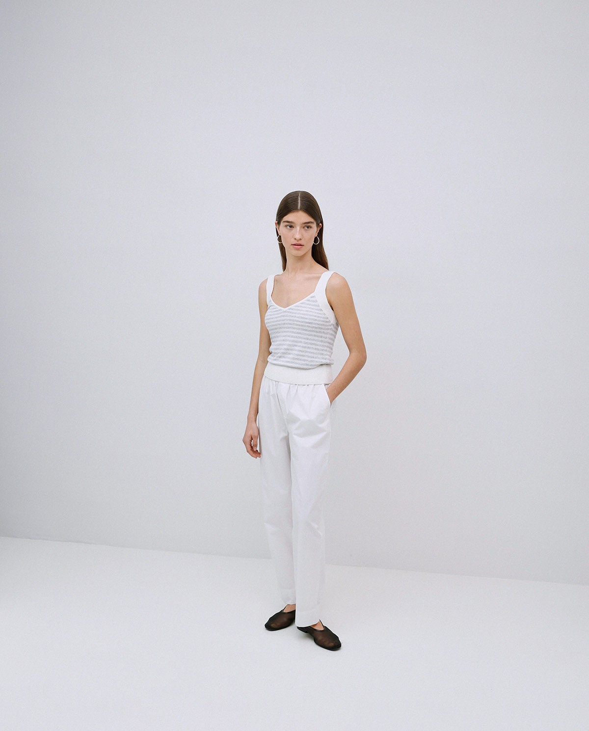 Pantalon coupe droite en popeline blanc 2