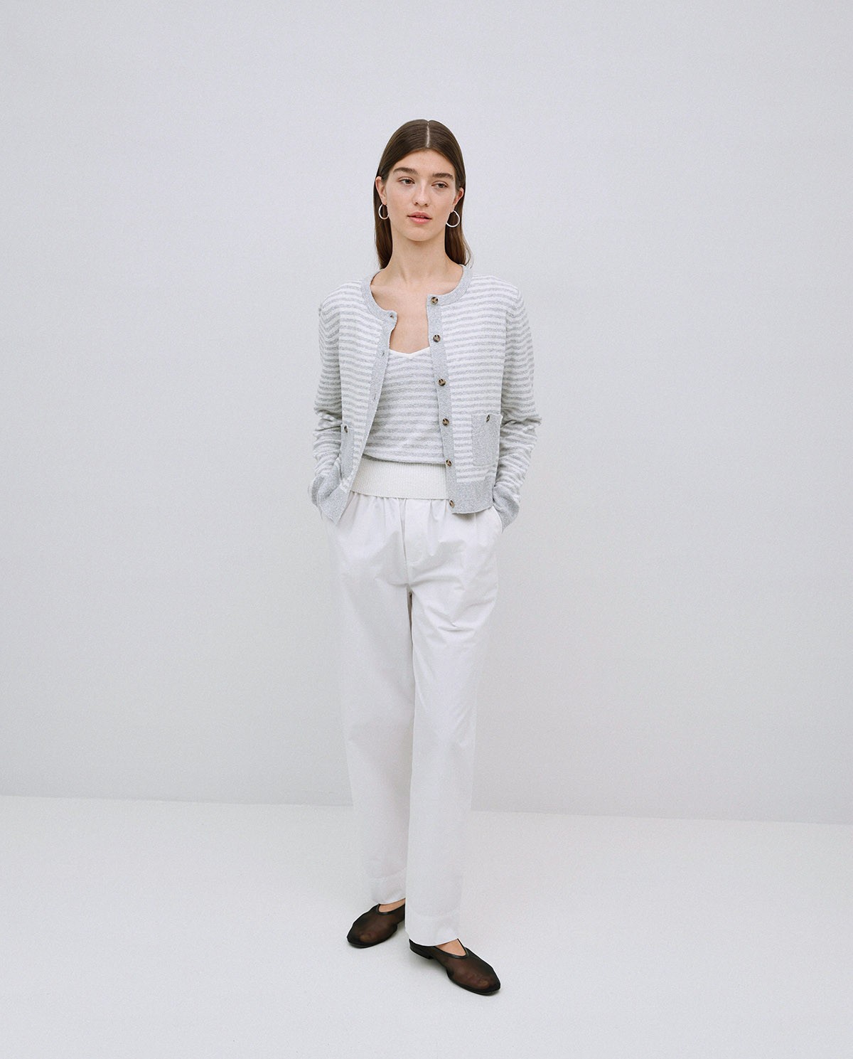 Pantalon coupe droite en popeline blanc 5