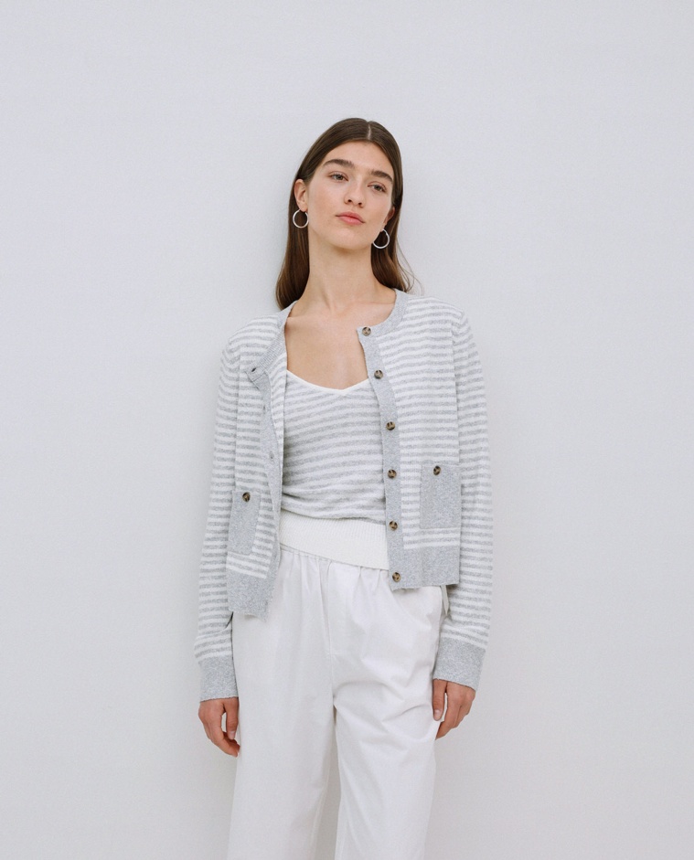 Cardigan à rayures en coton gris