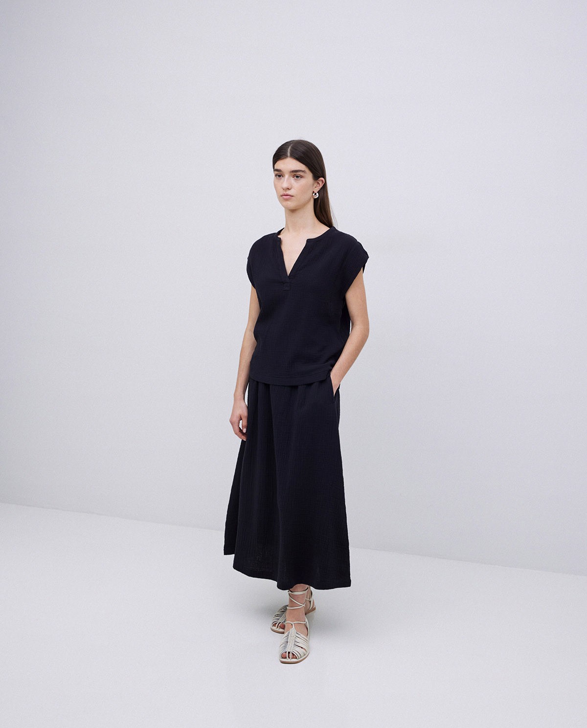 Blusa doble gasa algodón negro 3