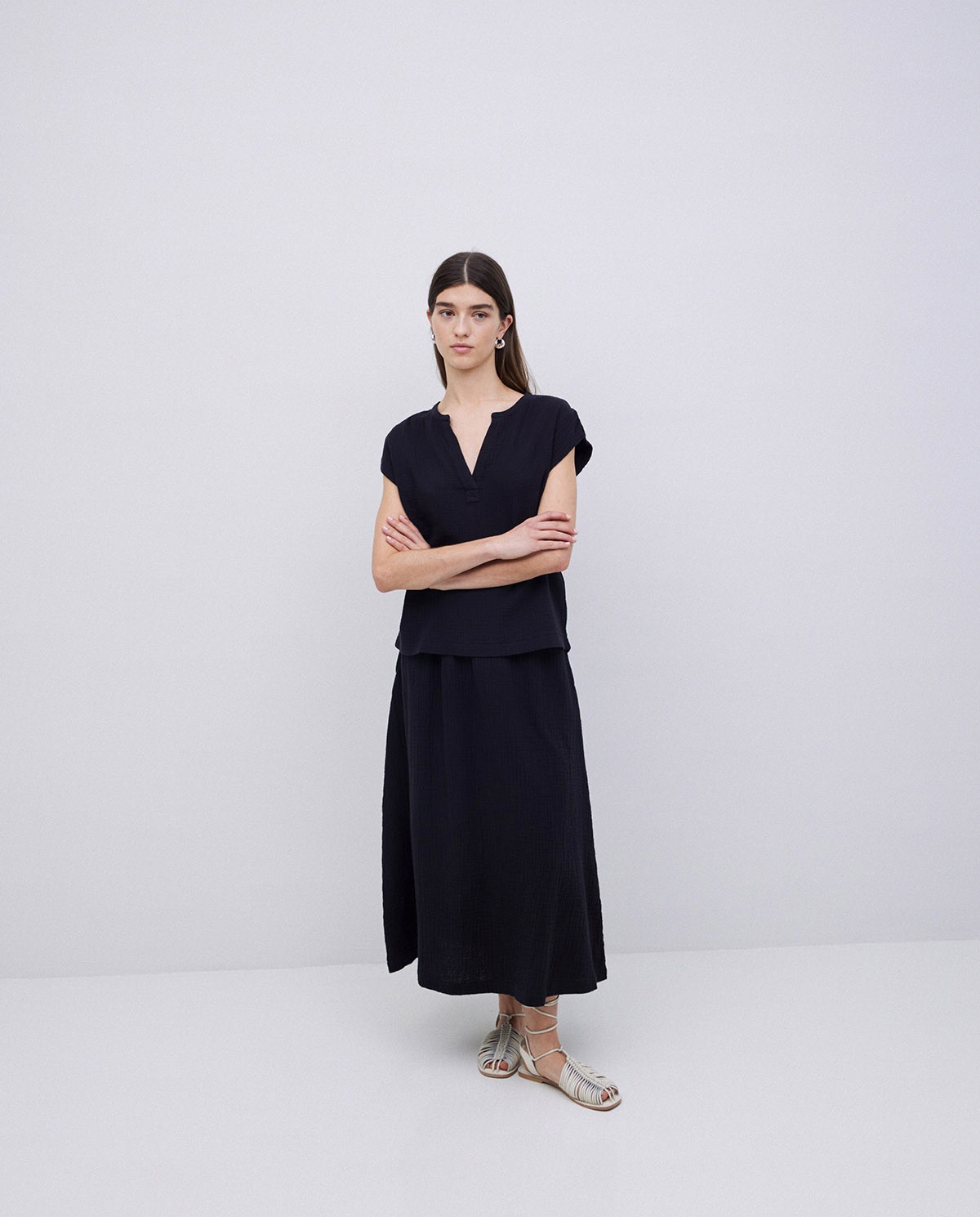 Blusa doble gasa algodón negro 2