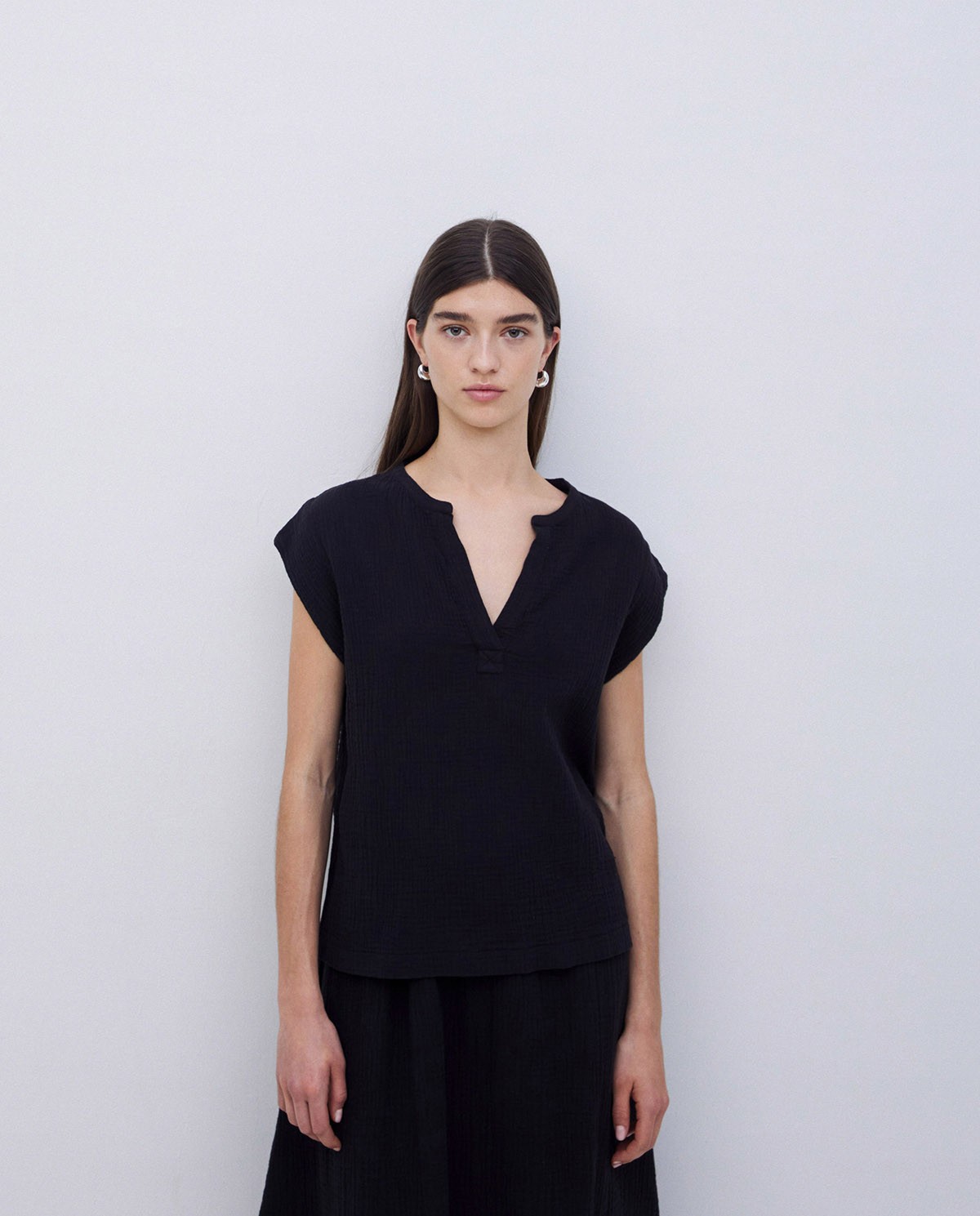 Blusa doble gasa algodón negro