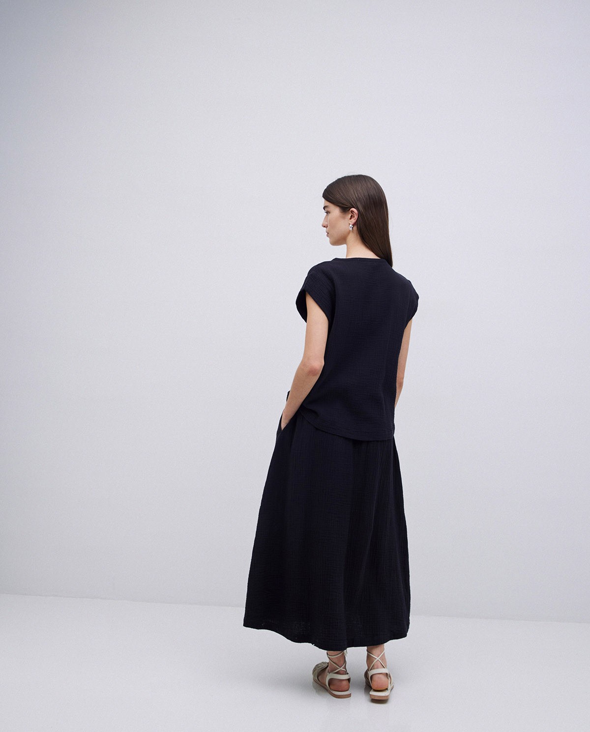 Blusa doble gasa algodón negro 4