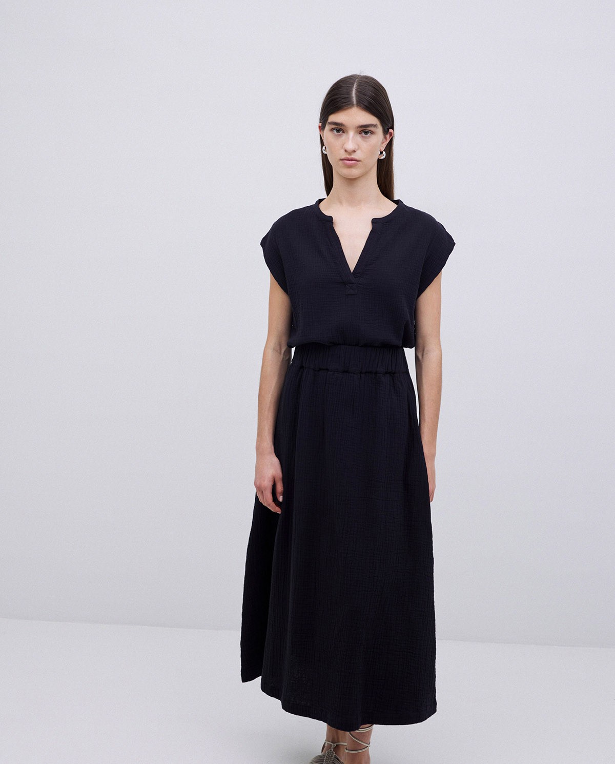 Blusa doble gasa algodón negro 5