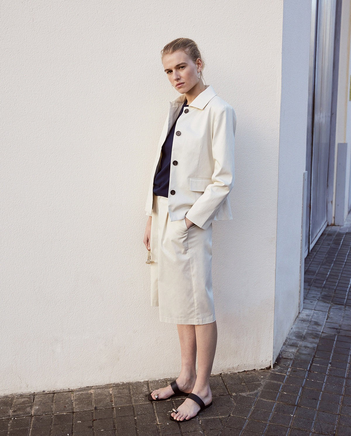 Veste tissu gabardine blanc cassé 9