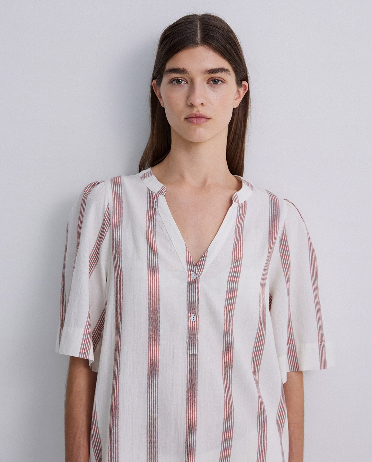 Kaftán algodón estampado rayas crudo