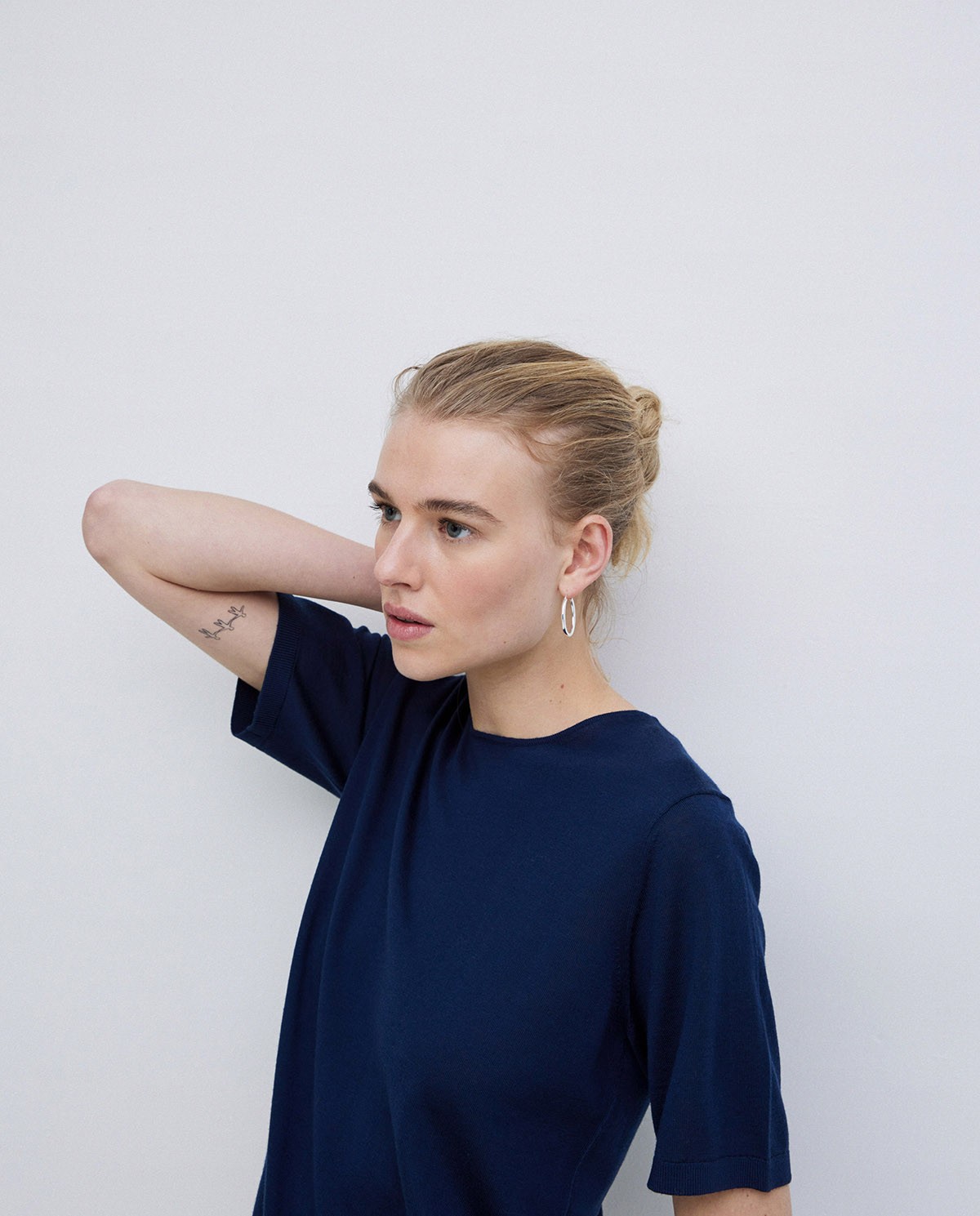 Pull bleu foncé 100 % laine mérinos - Pull à manches courtes 3