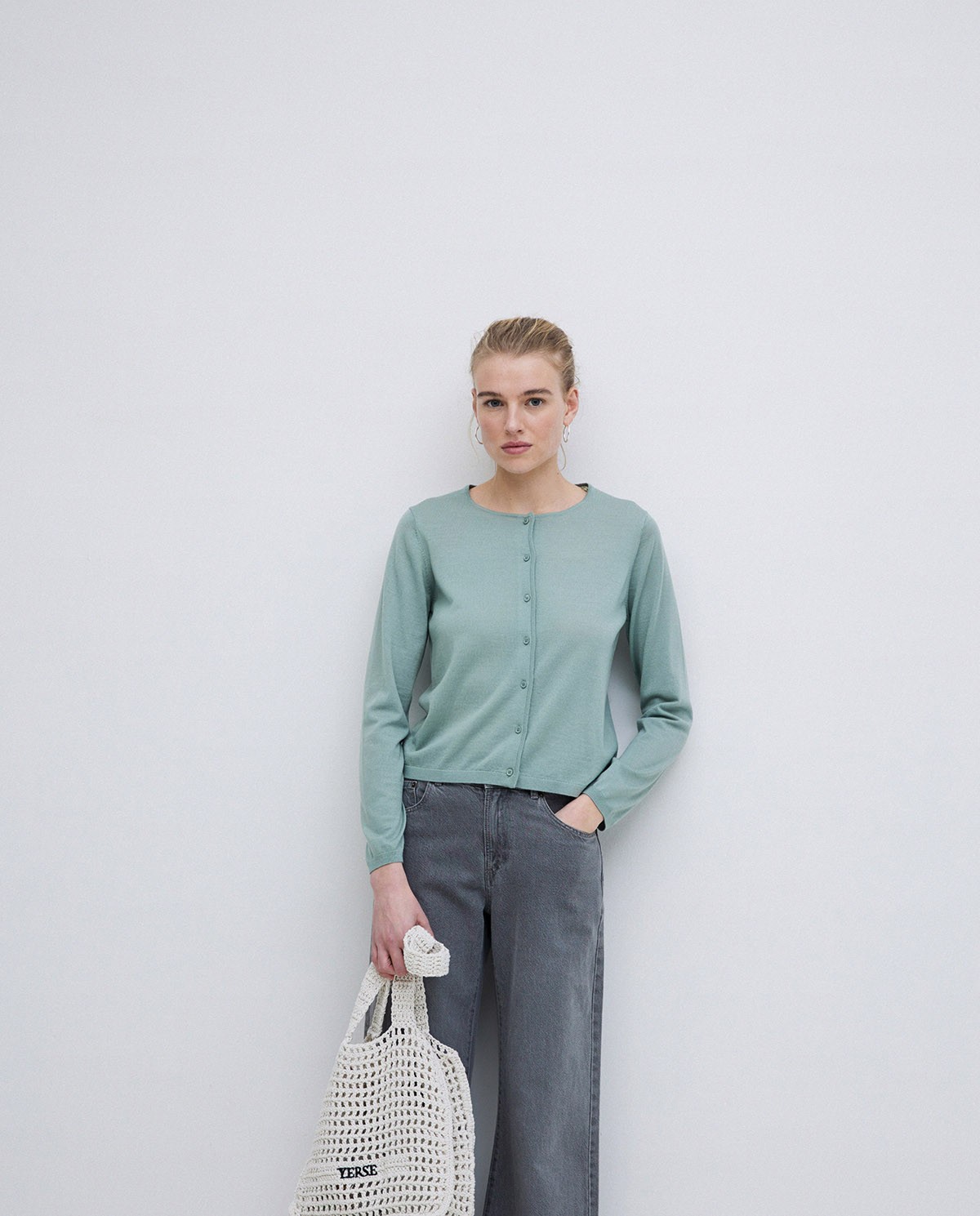 100% Merino Wool Green Cardigan - Knitted Cardigan 100% Merino Wool 6