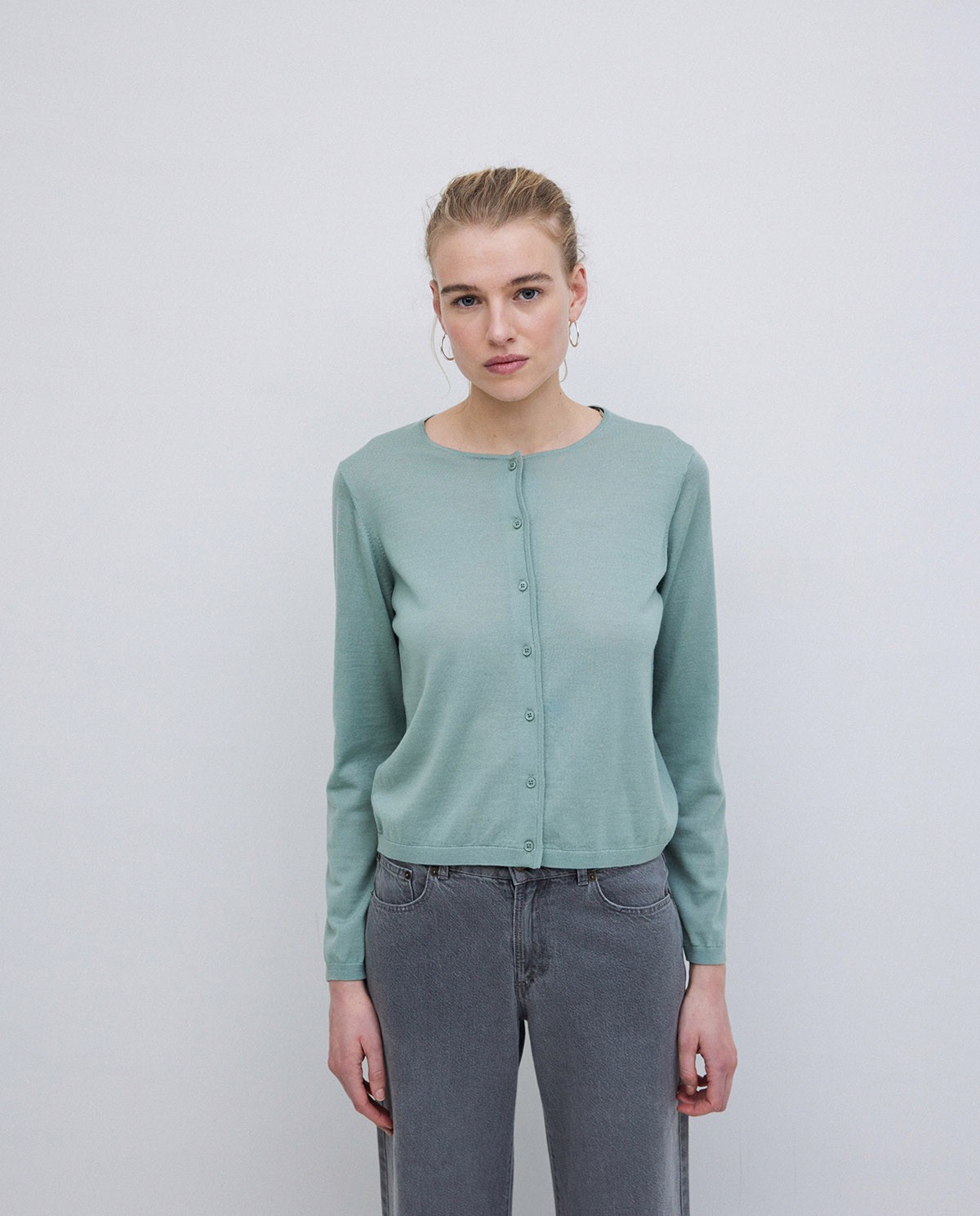 Cárdigan 100% lana de merino verde 2