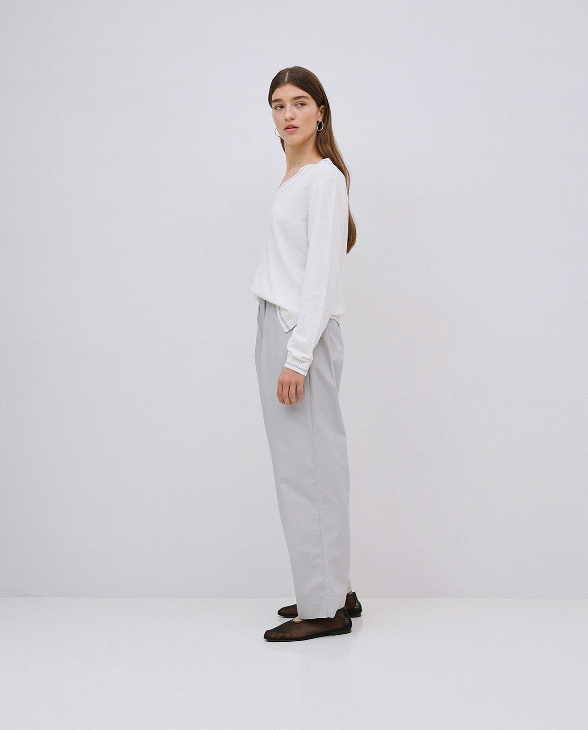 Pantalon coupe droite en popeline gris 4