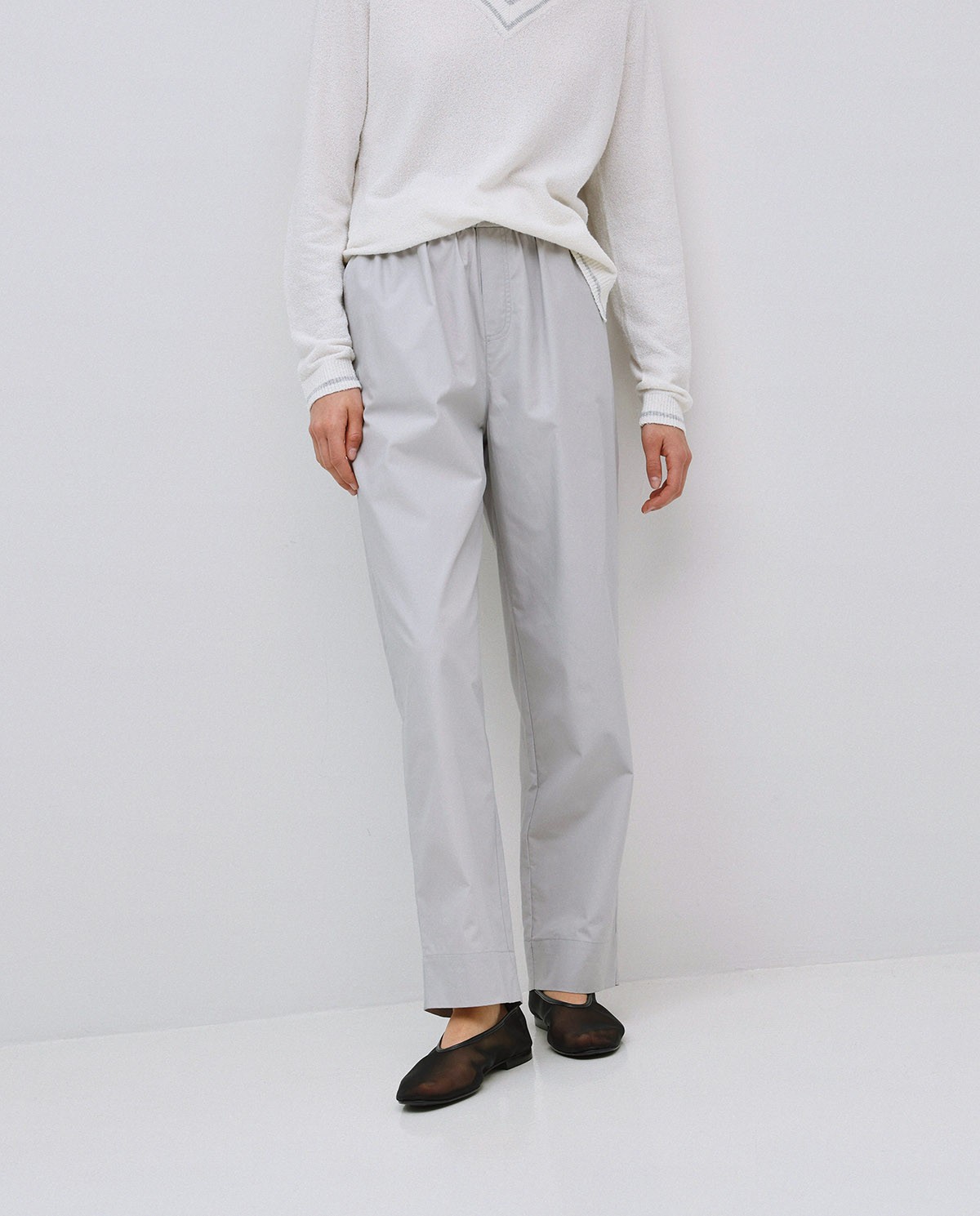 Pantalon coupe droite en popeline gris 2