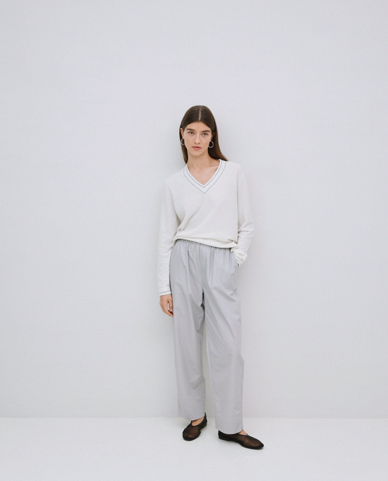 Pantalon coupe droite en popeline gris