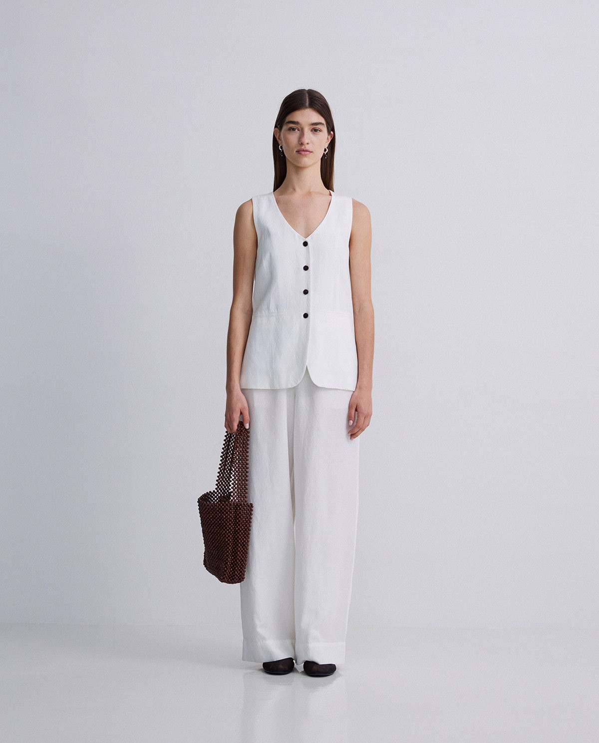 Pantalones mezcla lino wide leg crudo