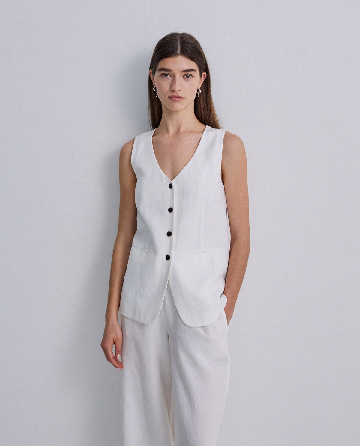 Pantalones mezcla lino wide leg crudo