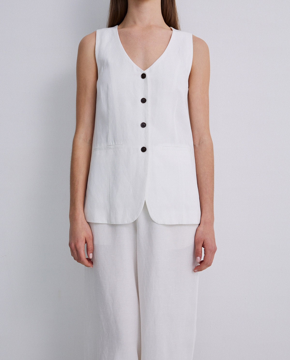 Chaleco largo tencel y lino crudo