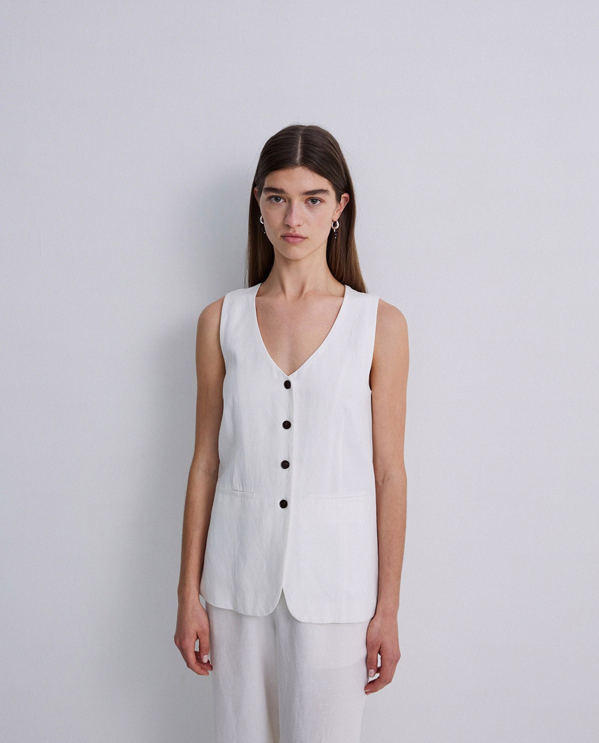Chaleco largo tencel y lino crudo