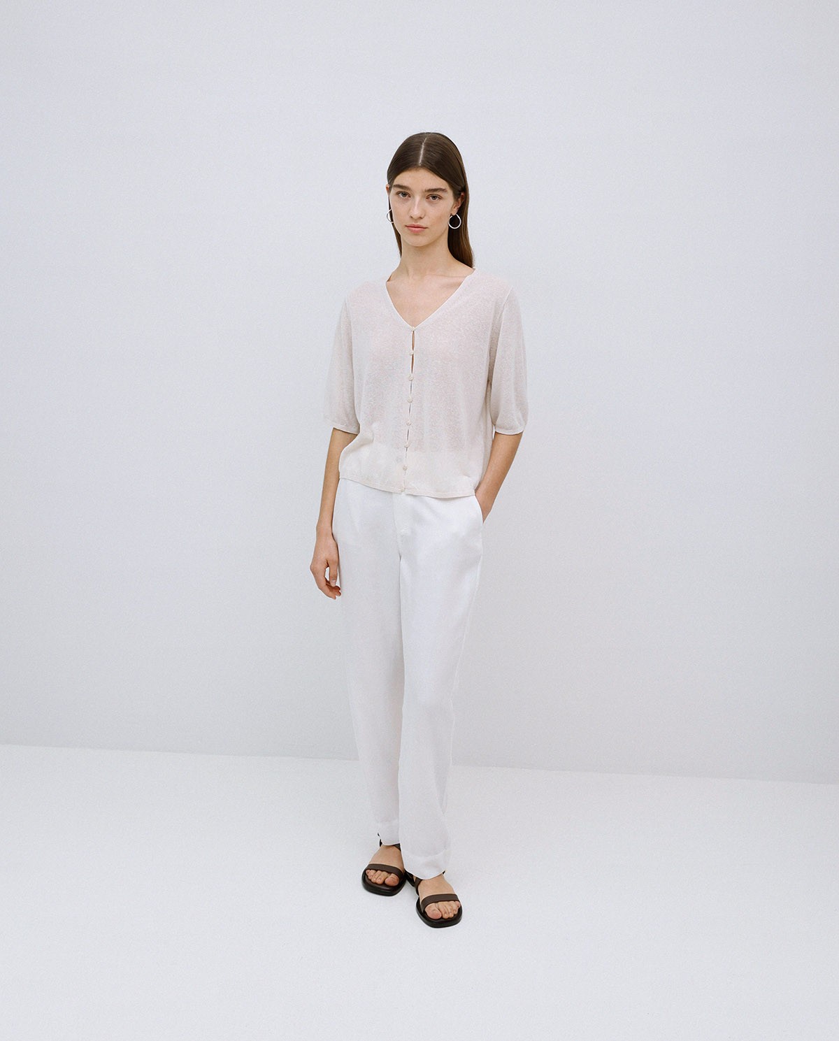 Pantalons rectes tencel blanc 1