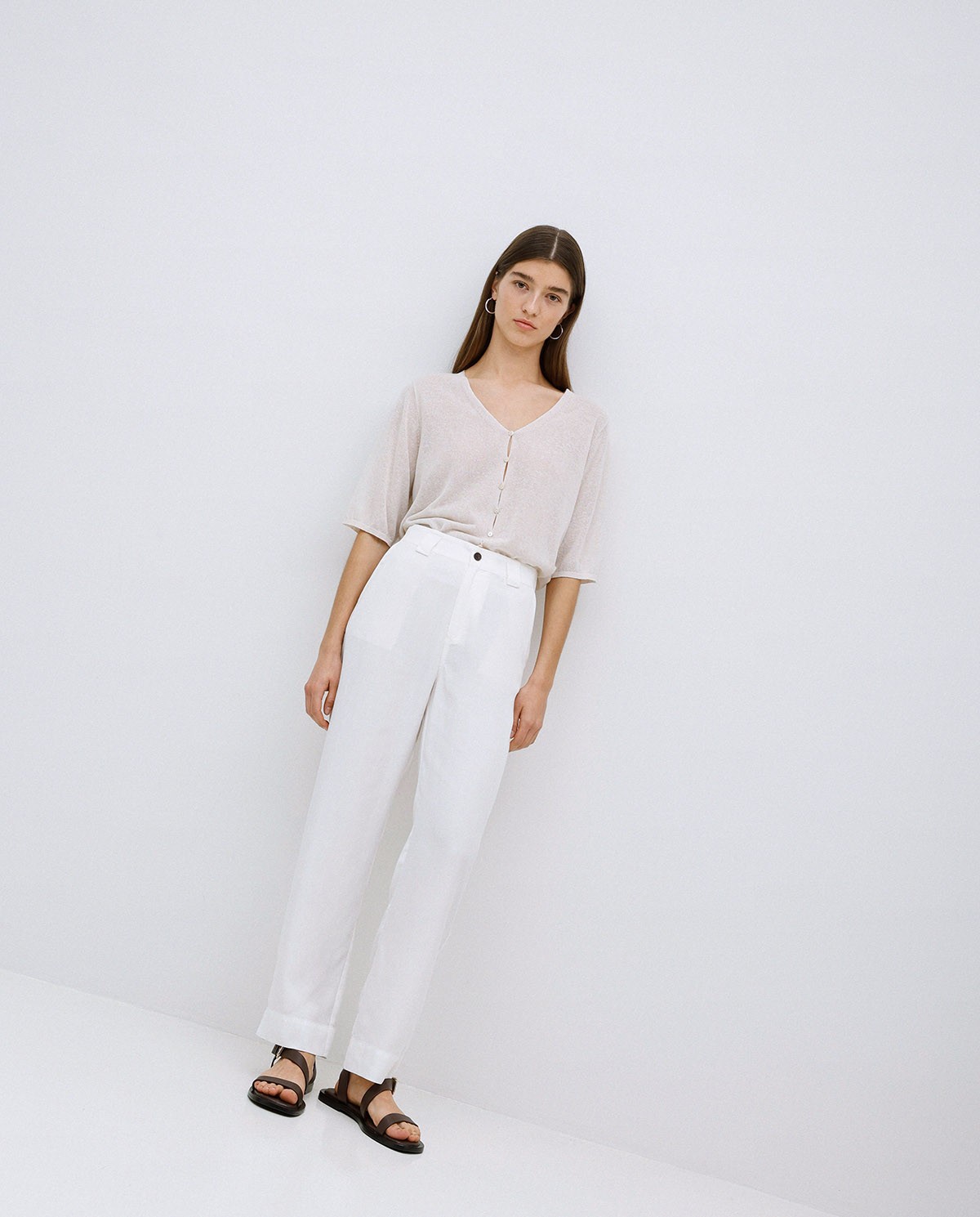 Pantalons rectes tencel blanc 2