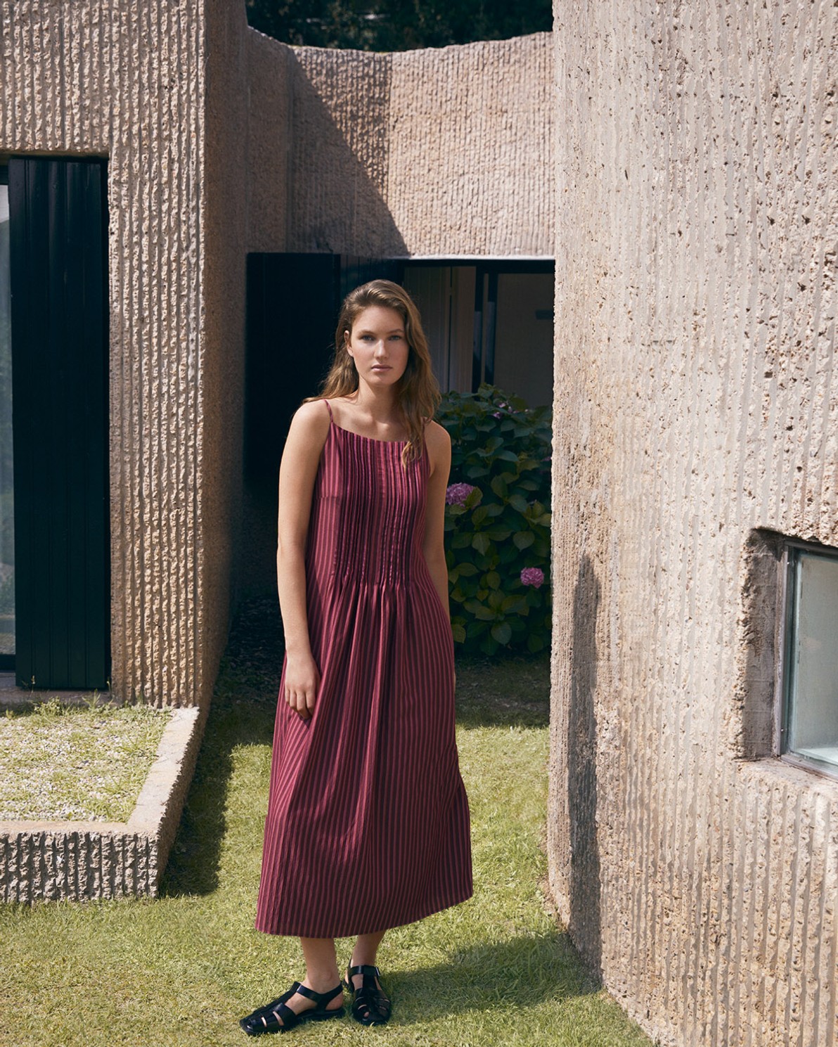 Striped midi camisole dress|Yerse