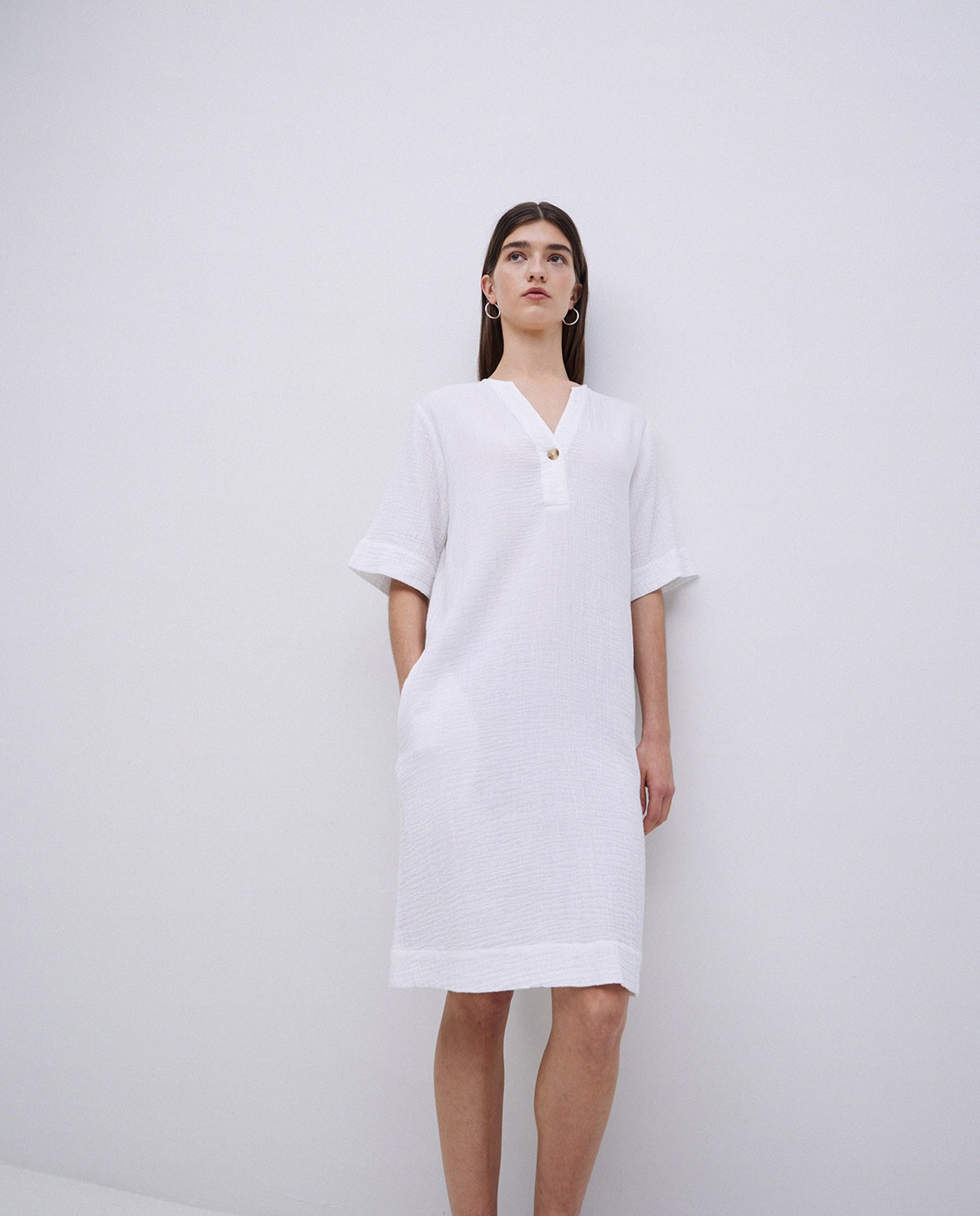 Vestido corto doble gasa blanco 3