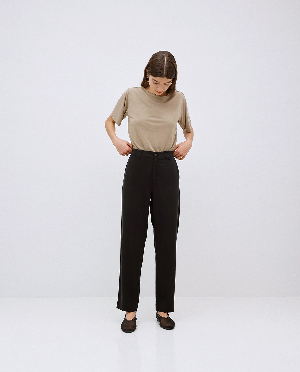 Black Tencel straight trousers 2