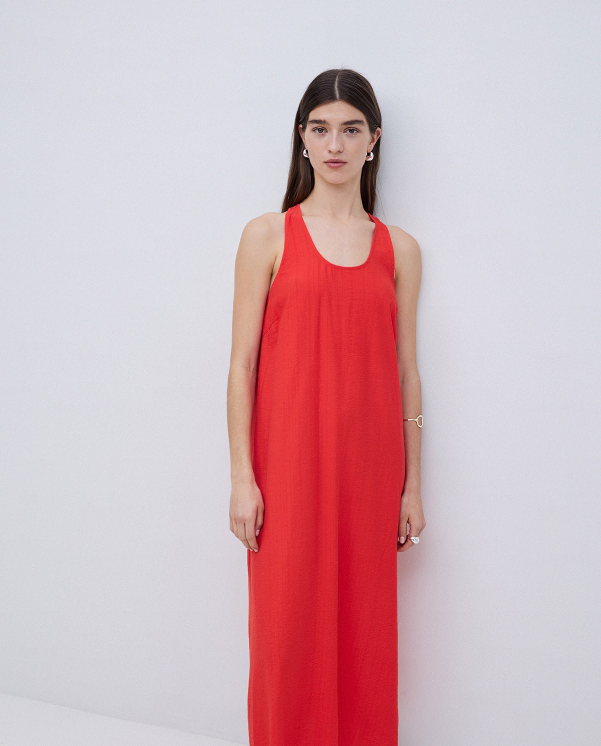 Vestido largo sin mangas coral 1