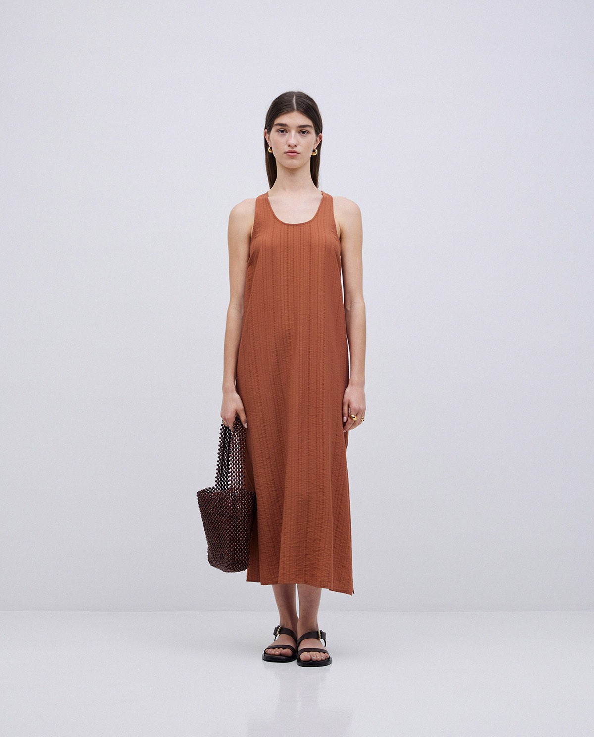 Vestido largo sin mangas terracota 4