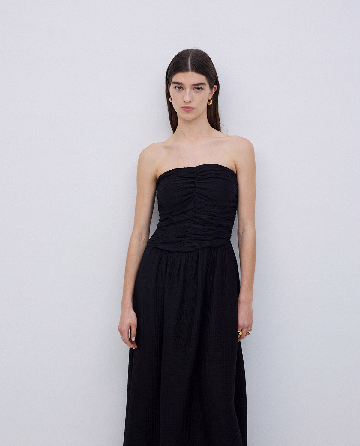 Vestido largo drapeado negro 2