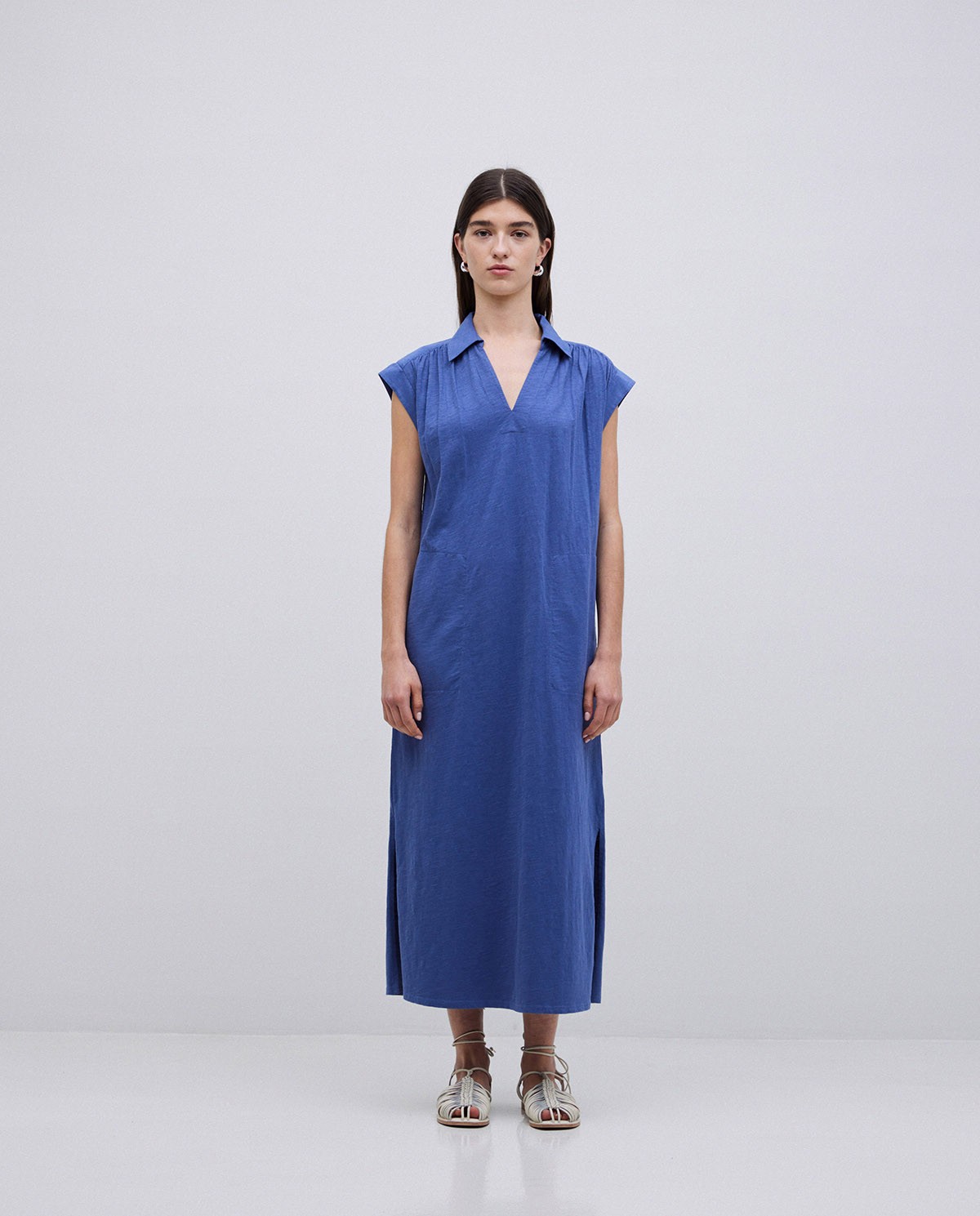 Robe chemise en coton bleu flammé 3