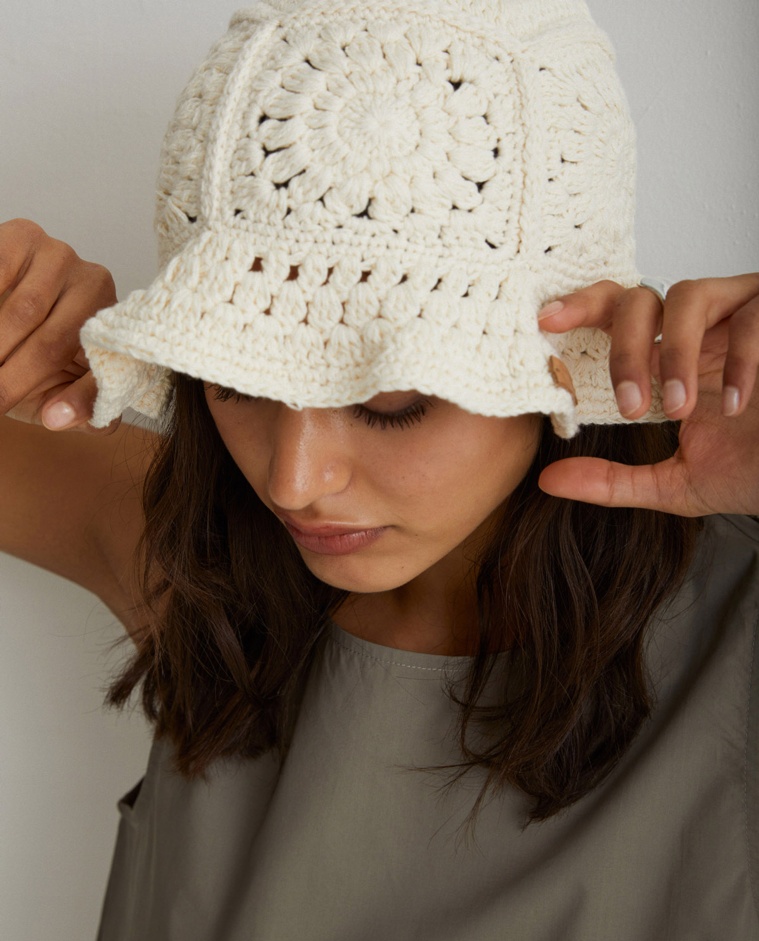 Crochet cotton hat Natural