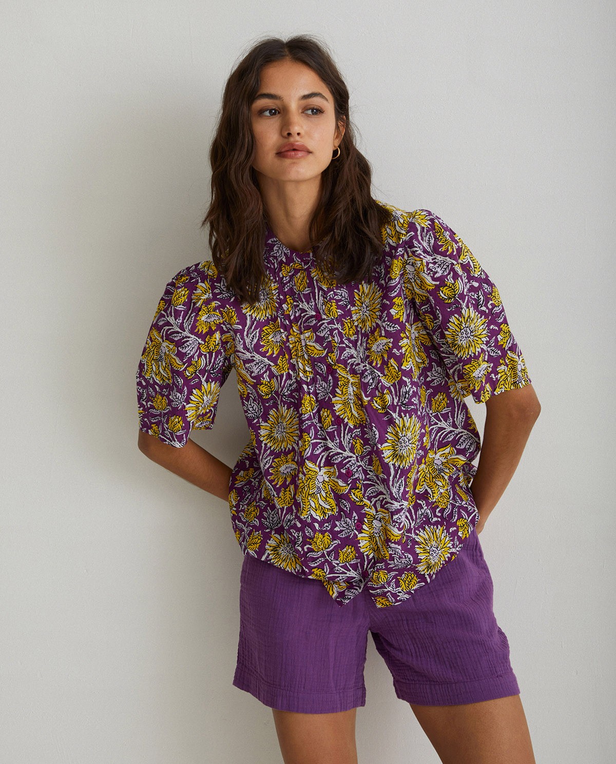Print cotton shirt Purple 3