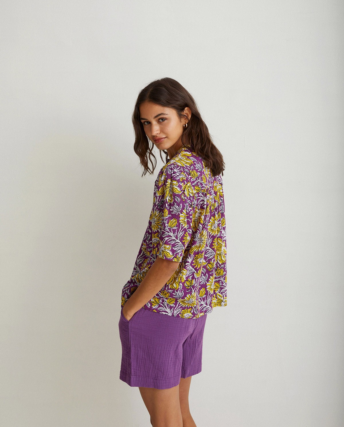 Print cotton shirt Purple 2
