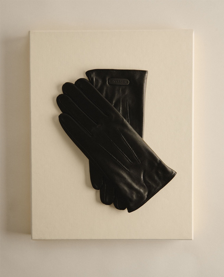 Black 100% leather gloves woman Yerse - Front view