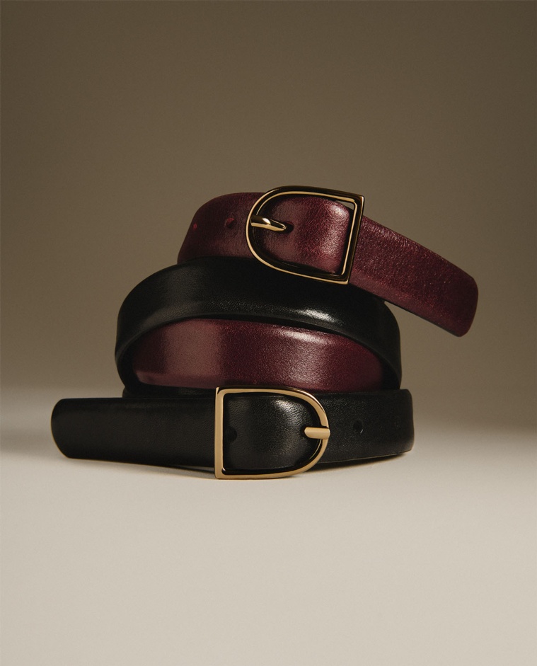 Leather belt with oval buckle woman Yerse - Front view