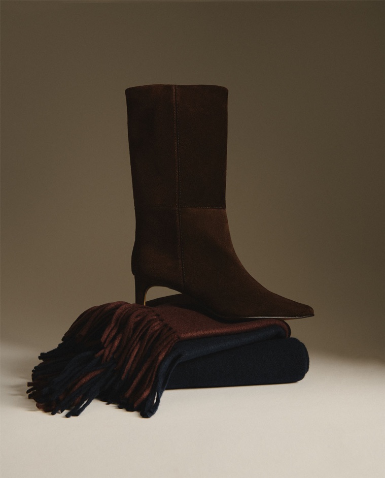 Chocolate split-leather boots woman Yerse - Front view